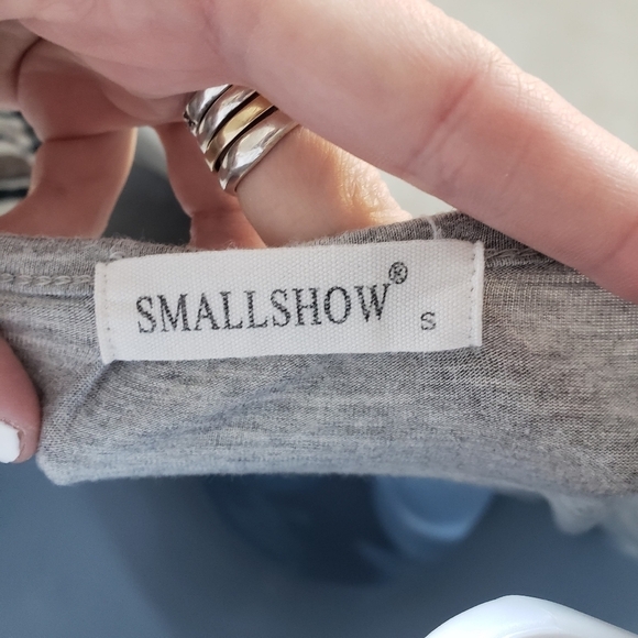 Smallshow Small Maternity Top Heather Grey Short Sleeve Shirt Ruched Sides - Picture 3 of 7